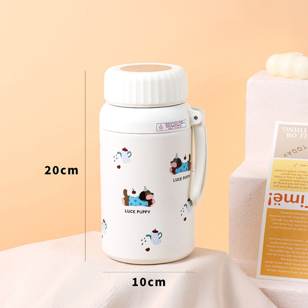 Cute Puppy Insulated Thermos Cup 1000ml — Portable Stainless Steel Bottle with Tea Compartment