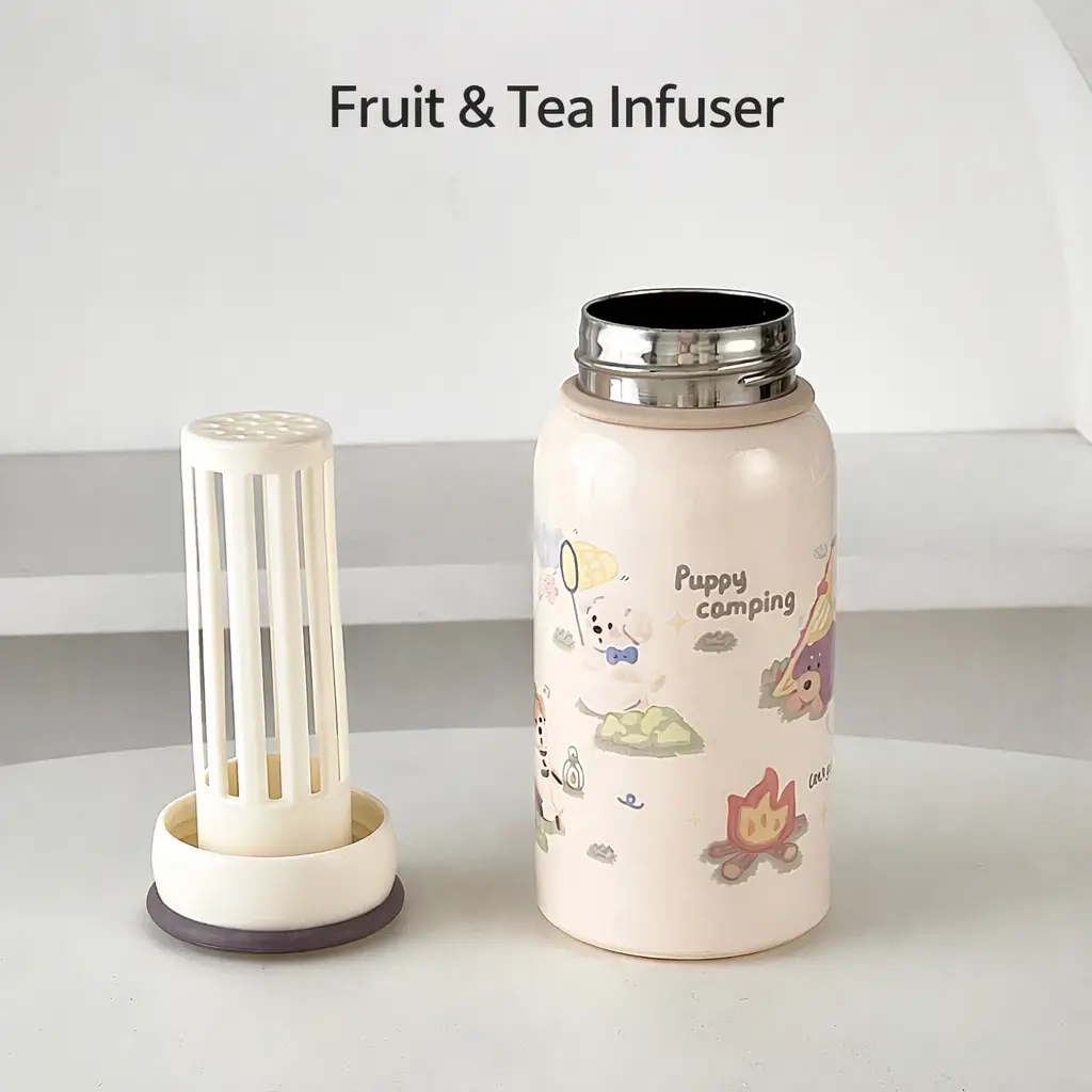 Cute Cat Thermos Cup Ins Student High-Looking Couple Water Cup Portable Tea Water Separation Stainless Steel Cup