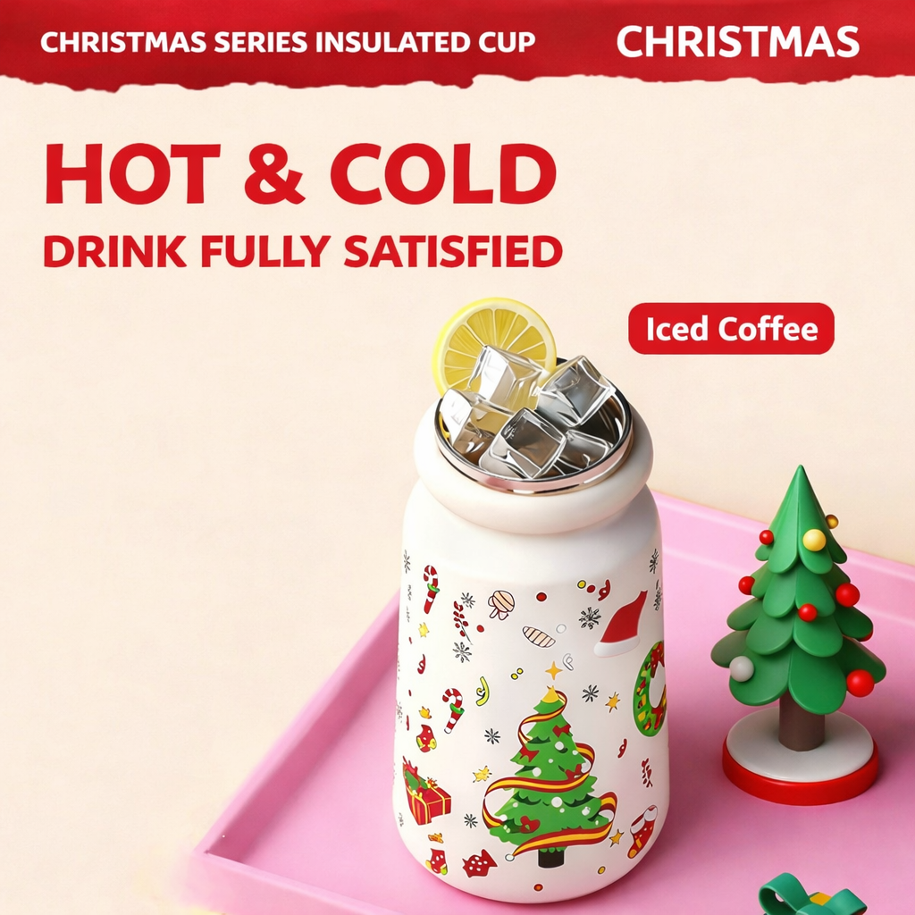 Christmas Gift Thermos Cup, High-Looking Coffee Cup for Girls and Couples, Double Drink 2026 Straw New Cup Gift