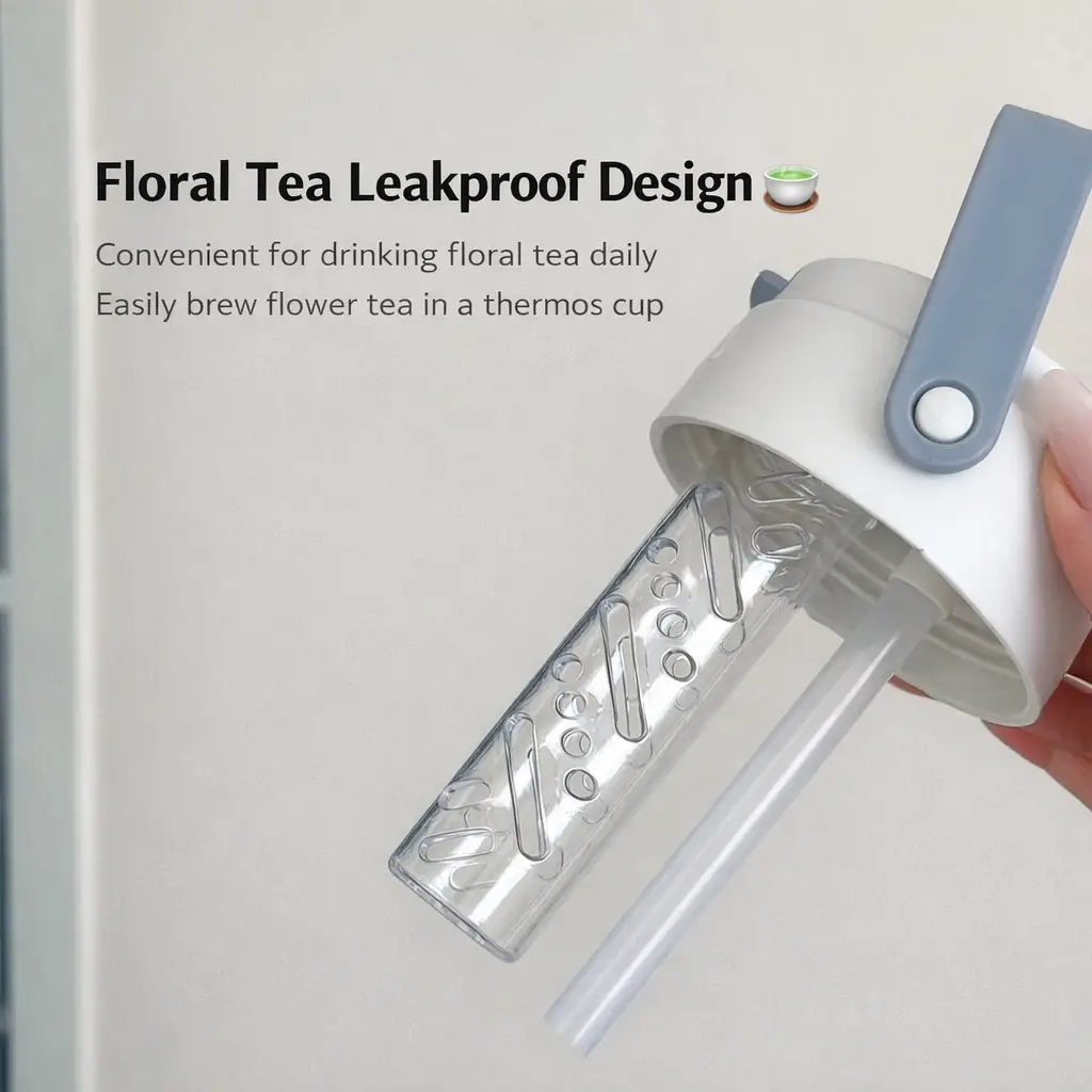 Light Luxury Oil Painting Straw Cup Portable Tea Water Separation Tea Cup Handy Water Cup 316 Stainless Steel Thermos Cup Ins Style