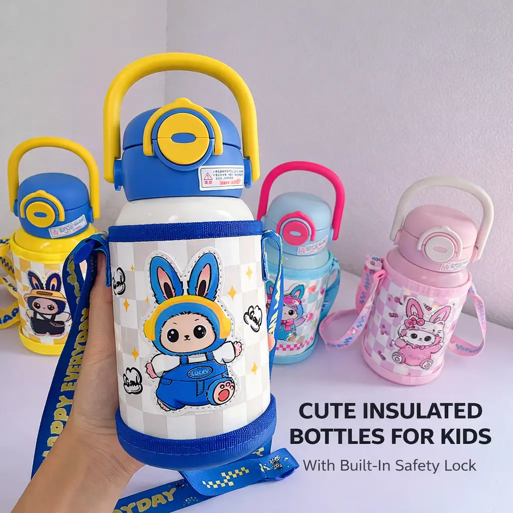 Ninikart Children’s Thermos Cup 316 Stainless Steel Large Capacity High-Value Water Cup for Students Going to School Portable Anti-Fall Double Drinking Cup