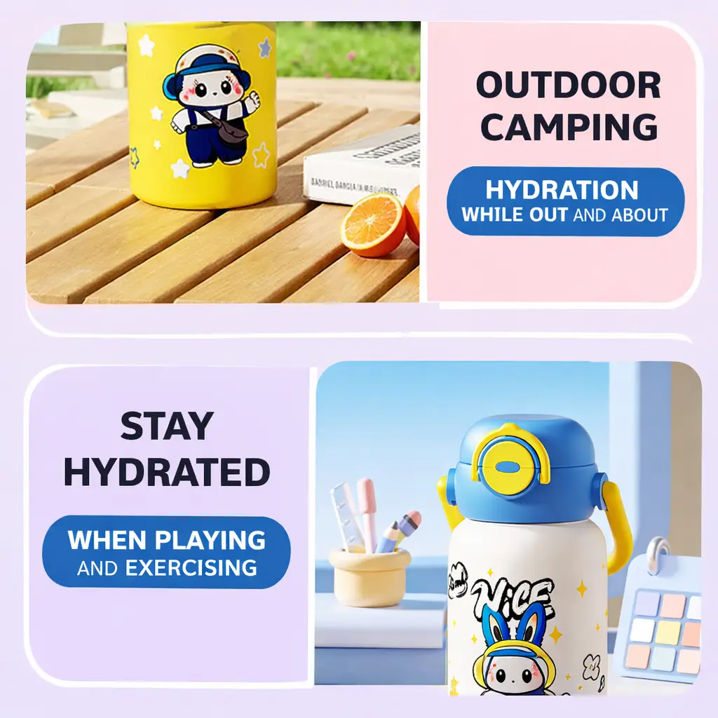 Ninikart Children’s Thermos Cup 316 Stainless Steel Large Capacity High-Value Water Cup for Students Going to School Portable Anti-Fall Double Drinking Cup