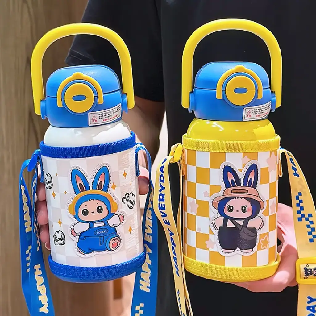 Ninikart Children’s Thermos Cup 316 Stainless Steel Large Capacity High-Value Water Cup for Students Going to School Portable Anti-Fall Double Drinking Cup