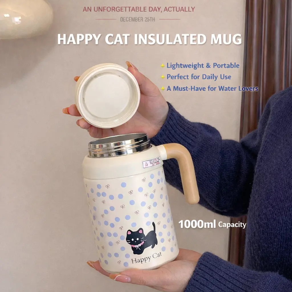 Ninikart High-value portable stainless steel large-capacity thermos cup straw student cup office