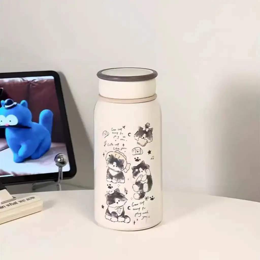 Ninikart Cute Cat Thermos Cup Ins Student High-Looking Couple Water Cup Portable Tea Water Separation Stainless Steel Cup