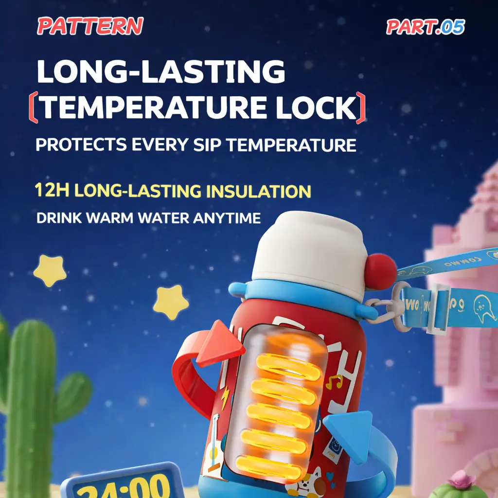 Ninikart High-Looking 316 Stainless Steel Cartoon Kidsren’s Thermos Cup, Outdoor Portable Tumbler, Student Large-Capacity Cup