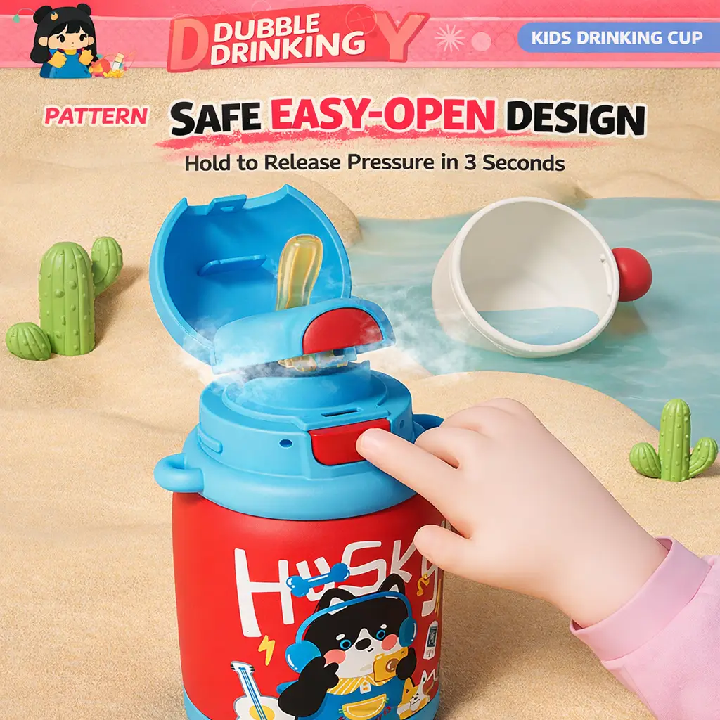 Ninikart High-Looking 316 Stainless Steel Cartoon Kidsren’s Thermos Cup, Outdoor Portable Tumbler, Student Large-Capacity Cup