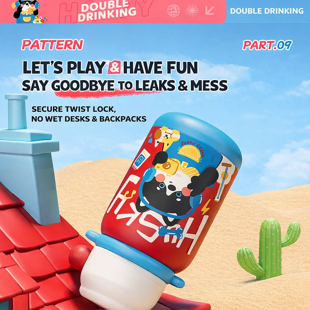 Ninikart High-Looking 316 Stainless Steel Cartoon Kidsren’s Thermos Cup, Outdoor Portable Tumbler, Student Large-Capacity Cup