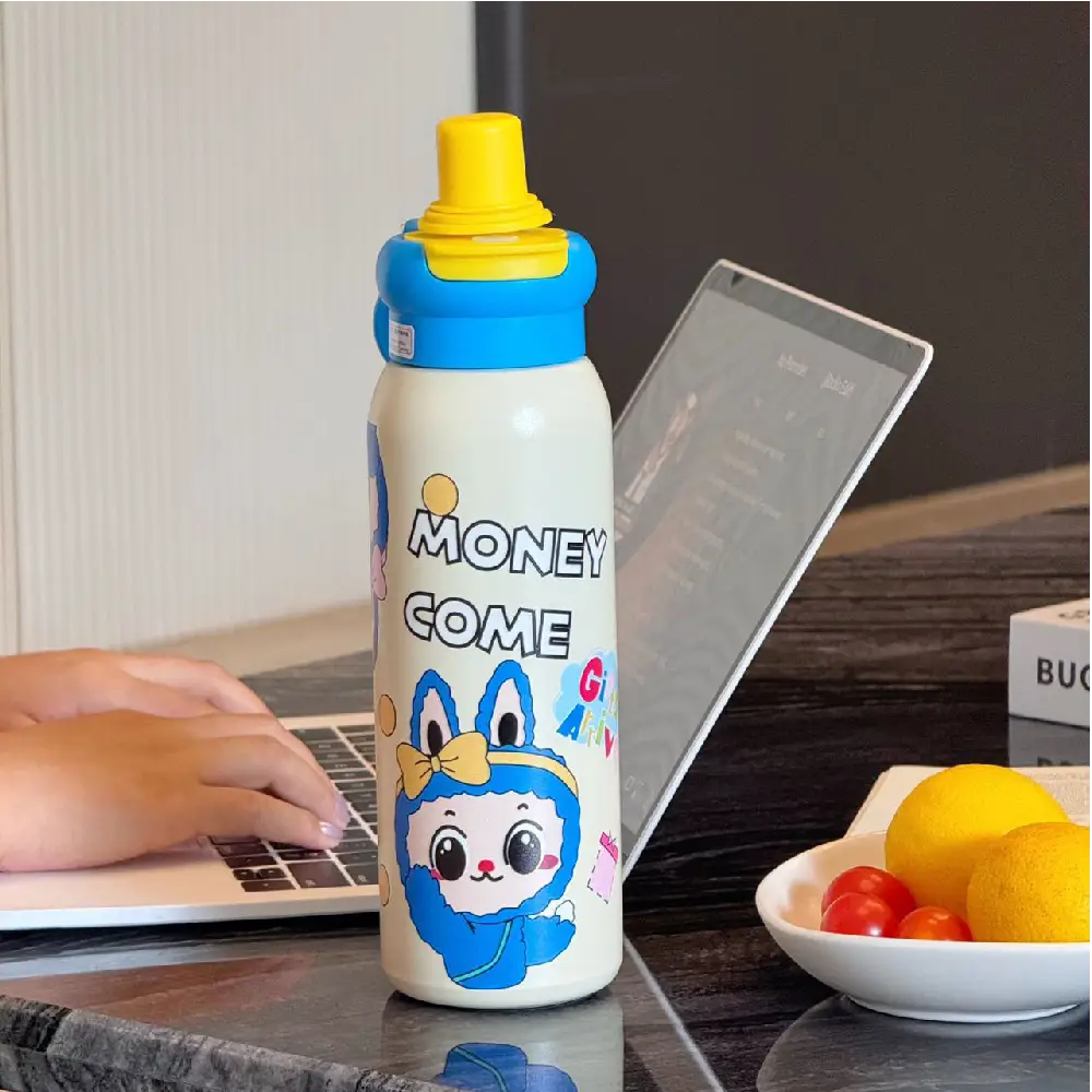 Ninikart Insulated Straw Cup 316 Stainless Steel Student Cartoon Large Capacity Anti-Fall Portable Double Drinking Cup Cartoon Insulated Cup